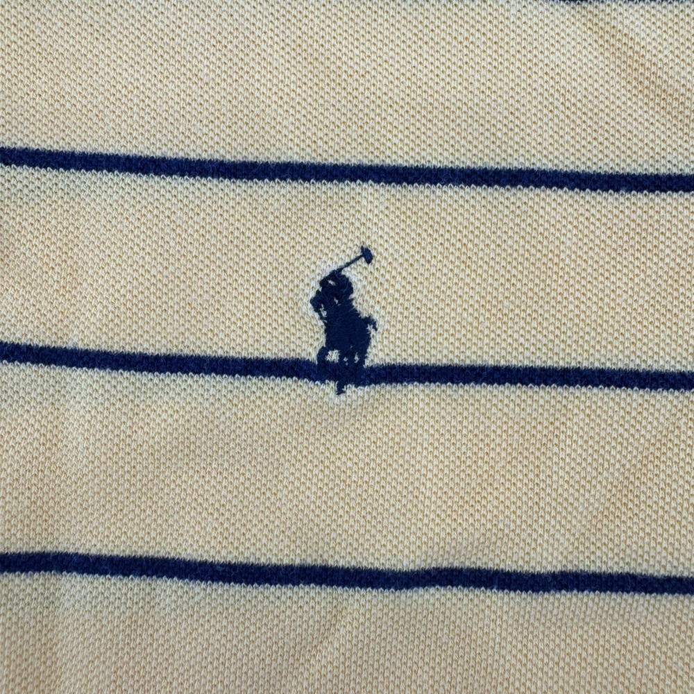 Polo Ralph Lauren Polo Shirt Men L Yellow Navy Striped Short Sleeve Cotton Pique - Picture 7 of 8